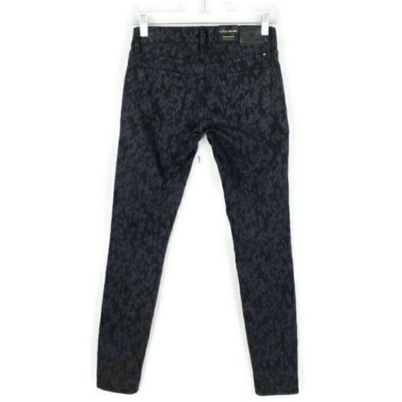 Lucky Brand Charlie Skinny Black Gray Cheetah Print Skinny Jeans Womens 0R/25 - Picture 2 of 12